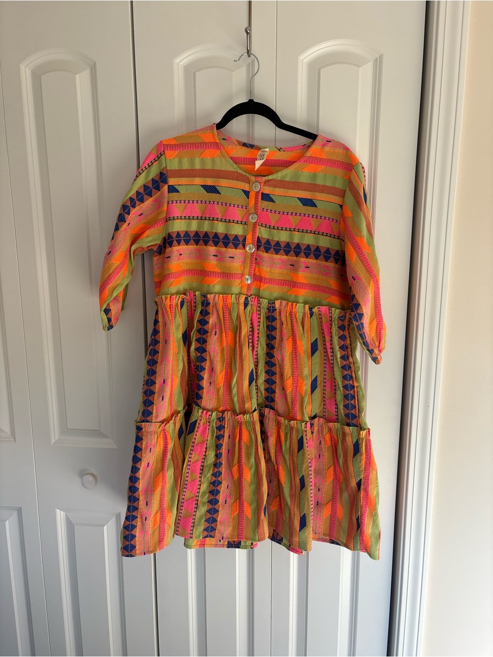 Uncle Frank Colorful Geometric Boho Tiered Dress Small